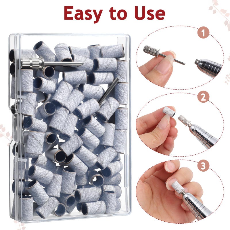 Alrhso 200 Pcs Nails Sanding Band 180 Grit Mini Sanding Band with 2 Pcs 3/32” Nail-Sanding Bit for Natural Nail, Gel Nail, Acrylic Nails, Manicure and Pedicure - Image 3
